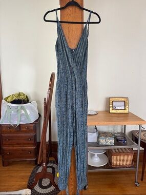 Blue Leaf Patterned Sleeveless Jumpsuit - Nectar Creations